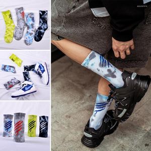 Meias masculinas Marcas de garras tie-dye homens e mulheres algodão colorido graffiti impressão harajuku hiphop skate skate de skate engraçado sockings suaves