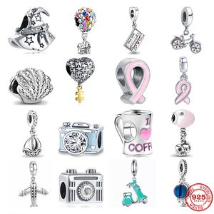 925 Silver Fit Pandora Charm 925 Bracelet Shell Airplane Camera Sail Boat Dangle Love charms set Pendant DIY Fine Beads Jewelry