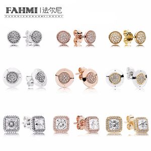 FAHMI 100% 925 Sterling Silver & Rose Gold Color Forever Stud Earrings With Clear CZ For Women Original Fine Jewelry Gift289a