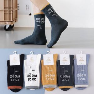 Men's Socks Men Cotton Nice Gift Korean Style Sport Mid Tube Elastic Breathable English Letter Pattern Kawaii Skarpetki Damskie