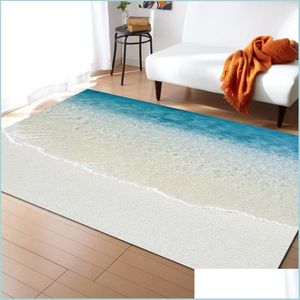 Teppiche Teppiche Sonnenschein Strand Wellenmuster für Wohnzimmer Schlafzimmer Bereich Teppich Kinder Spielmatte 3D gedruckt Home Großer Teppich Drop Lieferung Dh23U