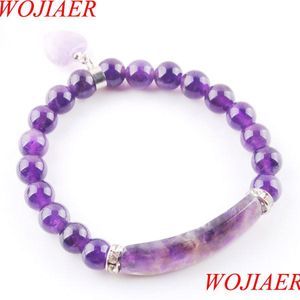 Beaded Strands Natural Stone Beads Amethyst Strand Bracelets Bangles Heart Shape Charm Fitting Women Jewelry Love Gifts Bdejewelry Dhhzd