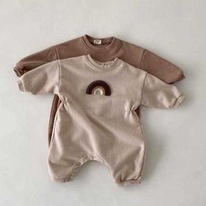 Rompers Winter Newborn Baby Boy And Girl Thicken Warm Romper Clothes Plus Cashmere Lining Baby Toddler Long Sleeve Rainbow Jumpsuit J220922