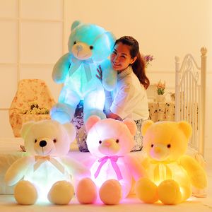 Fyllda djur 30 cm Bow Tie Teddy Bear Luminous Bears Doll med byggd LED -färgglad lätt lysande funktion Valentines Day Gift C78
