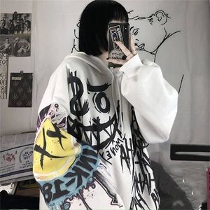 Kadın Hoodies Sweatshirts Gotik Japonya Karikatür Hip Hop Sweatshirt Büyük Boy Kadınlar Bahar Sonbahar Komik Punk Üstü Dişiler Giysiler Kız 220930