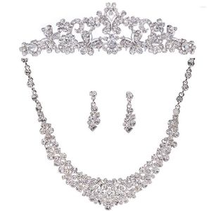 Boucles d oreilles de collier Set Fashion Crystal Righestone Crown Jewelry for Bridal Bridesmaid Wedding Evening Fête Prom