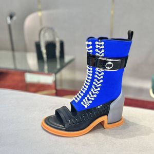 Demi-botte bottines femmes clair de lune printemps été bout ouvert talon robuste cuir de veau de soie doré doux avec fermeture éclair en métal autour de la semelle extérieure femme Botte