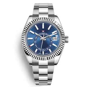 Montre Homme Automatique Mécanique 42mm Bleu Acier Inoxydable Noir Sky-Dweller Fonction Complète Petit Cadran Date Calendrier Travail Montre-Bracelet Montre De Luxe