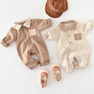 Rompers Boy Polo Shirt tröja Långärmar Turndown Collar Romper Loose Cotton Jumpsuit One Piece Baby Girl Simple Rompers J220922