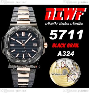 DiW 5711 Black Grail A324 Automatic Mens Watch NTPT Crafts Carbon Fiber Black Stick Dial Ultra Thin Rose Gold Stainless Steel Links Bracelet Super Edition Puretime B2