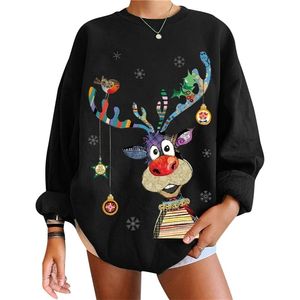 Swetery damskie Świąteczne sweter kobiety jesienne zima O-Neck pullover luźne nadruk z długim rękawem Skoczycy ciepłe dzianiny brzydkie bluza bluza Y2K 221006