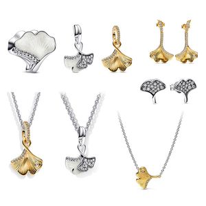 S925 Charms Pingente Colar Maple Leaf Ginkgo Brincos com miçangas originais Jóias de Fit Pandora