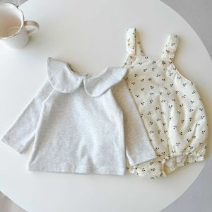 Rompers 03y Bady Bady Sweet Cherry Sling Bodysuit Corduroy Jumpsuit Girls Autumn Simple Solid Peter Pan Collar Depth Shirt J220922