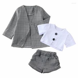 Clothing Sets Pudcoco US Stock 1-6 Years Cute Born Baby Girl Clothes Print Plaid Coat Short Shirt Top Pants Formal Outerwear