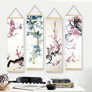 Dipinti Nordic Wall Art Immagini su tela Plum Blossom Paesaggio Poster Scorrimento in legno Appeso dipinto Stampato Decorazione della casa Soggiorno 221006