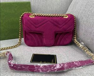 Designer-marmont veet väskor kvinnor berömda märken axel Syie Designer Handväskor Purses Chain Fashion Crossbody Bag 22cm