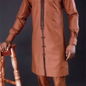 Erkek Trailtsits Dashiki Yaz Erkekler Takımları Gömlek İşlemeli Uzun Kollu Üst ve Sıradan Pantolon 2 Parça Eleman Marka Seti M-4XL 221006
