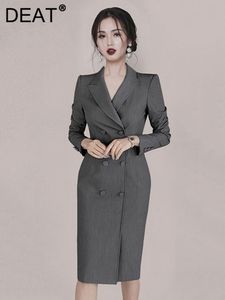Sukienki robocze DEAT Woman Blazer Dress Profession Ubranie podwójne przycisk Długotonośne biuro biurowe styl jesienny moda 15t165 221006
