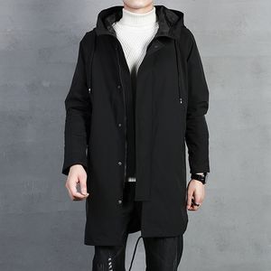 Мужской плащ с капюшоном, черная ветровка с капюшоном, длинное пальто, осенняя куртка для улицы, в стиле панк, уличный тренд