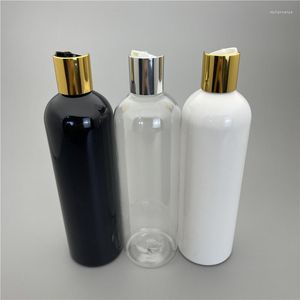 Storage Bottles 15Pcs 400ML Disc Top Cap Round Shoulder Bottle White Clear Black PET Shower Gel Lotion Plastic Empty For Shampoo