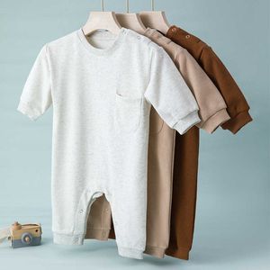 Rompers Baby Boy 7 Color Casual Long Sleeves Romper Toddler Pocket Simple Loose Soft Soft Cotton Jumpsuit Kid Autumn New Outfits J220922