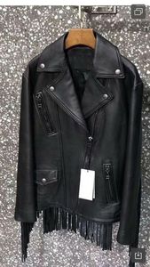 Women's Fur Arlenesain Custom 2022 Black Color Genuine Leather Motorcycle Women Jacket Tassel Back