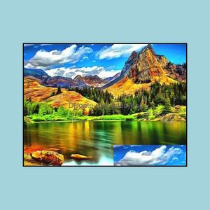 Dipinti Dipinti Evershine Pittura Diamante 5D Fl Trapano Piazza Paesaggio Punto Croce Arte Ricamo Vendita Mountain Bead Immagine Ki Dh4O0