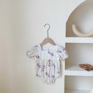 Rompers Newborn Baby Girl Clothes Fresh Flower Print Puff Sleeves Jumpsuit Cute Cotton Short Sleeve Bodysuit Outfits J220922