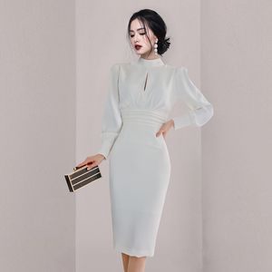 Рабочие платья белое офисное платье Женщина в корейском стиле весенний женский темперамент Слим талия без спинки