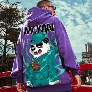 Erkek Hoodies büyük süveter erkekler kapüşonlu kawaii panda basılı sweatshirt kış sıcak moda sokak kıyafeti polar gevşek çift