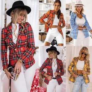 Damenanzüge Casual Plaid Pak Jas Herbst und Winter Eleganter Damen-Blazer Slim Fit Kurze professionelle Bürokleidung Retro Plus Size