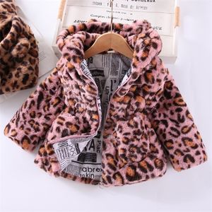 Jackor Winter Girls Coat Thicken Plus Fleece Jacket Padded Leopard Longsleved Cotton Coat Childrens Girl Clothes Zipper Jacket 2201006