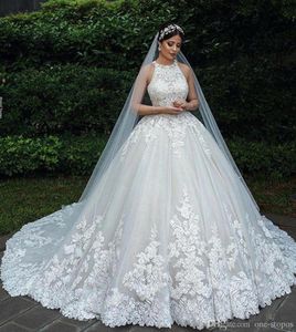 2023 Luxury Lace Appliqued Ball Gown Wedding Dresses Vintage Halter Plus Size Open Back Bridal Gown BC14455 GB1006