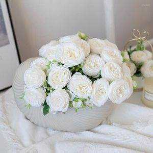 Flores decorativas peony bouquet a granel al aire libre boda acogida decoraci￳n de la decoraci￳n de la navidad plantas falsas helecho novio de bricolaje artificial