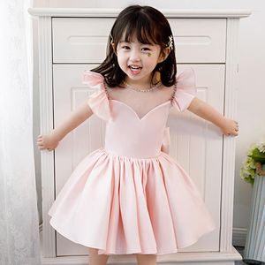 Mädchenkleider rosa Perlen Prinzessin Kleid Hochzeit Blume Baby ein Jahr alt Kind Geburtstag Schleife