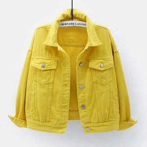 Jackets New Women's Denim Jacket Tops Spring Autumn Short Coat Pink Jeans Casual Purple Yellow White Loose Outerwear KW022 Y2210