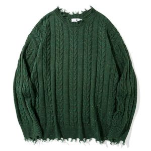 Men Sweaters Loose Knitted Sweater Long Sleeve Ripped Jumper Pullover Oversized Autumn Winter Men Clothing Fashion