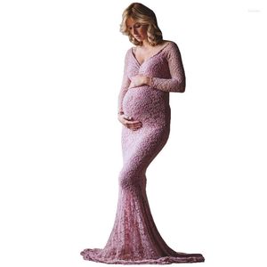 Casual klänningar moderskapsklänning för po shoot pography rekvisita graviditet vestido gestante maxi klänning axelfri