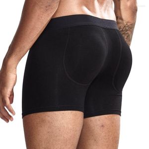 Underpants Jockmail Sexy Boxer Men Underwear Men's Butt-Enhancing Padded Trunk Removable Pad Of BuLifter And Enlarge Package Pouch Black