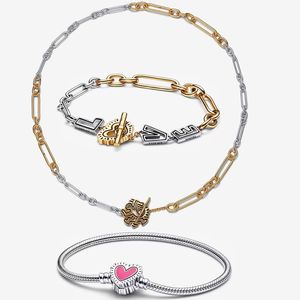 s925 Love Charm bracelets T buckle two-color necklace original fit Pandora jewelry women gift