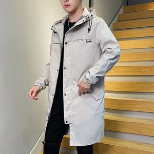 Hood Men Rüzgar Derecesi Paltoları ile Uzun Ceket Erkekleri Kore Moda Kapşonlu Sokak Giyim Paltoları Plus Boyut 8xl