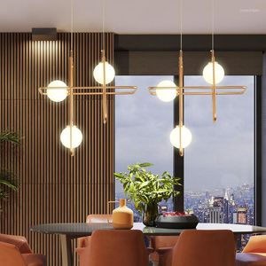 Pendelleuchten Nordic Minimalismus Kreuz Gold Metall E27 LED Kronleuchter L50cm 3 Licht Milchglas Beleuchtungskörper Luminaria