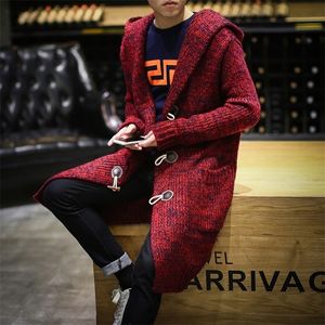 Men's Sweaters Fashion Male Long Men Solid Cardigan Casual Knit Coat Hooded 220930