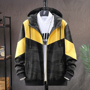 Hip Hop Windjacke mit Kapuze für Herren, leicht, Camoflage, Patchwork, modische Kleidung, dünne Herbstmäntel, Übergröße 8XL