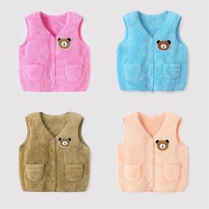 Colete de lã de colete de lã de lã de lã de lã de menino de menino de veludo para meninas colete quente crianças sem mangas cistascoat outono fora roupas urso bebê menina 2201006