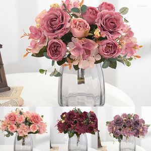 Decorative Flowers Artificial Silk Peony Bouquets Fake Hydrangea Bouquet Fashion Elegant Durable Home Party Wedding Decoration