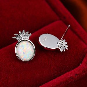 Einfache weibliche wei￟e ovale Opal Ohrringe trendy silberne Farbe Ananas Bolzen Ohrring Zirkon Frucht Hochzeit Ohrringe f￼r Frauen281M
