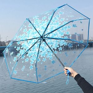 شفافة الكرز أزهار المظلة الأوتوماتيكية النساء الفتيات واضحات ساكورا مظلة قابلة للطي 3 أضعاف مظلات المطر المضاد للرياح BH7658 TQQ