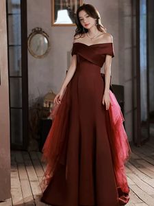 Burgundy Evening Dresses with Detachable Train Prom Gowns Strapless Lace-Up Back