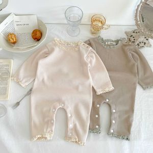 Rompers Girl Sexy Edges Collar Hollow Out Waffle Romper y Boy Simple Solid Long Sleeve Jumpsuit One Piece Kid Cotton Outfits J220922